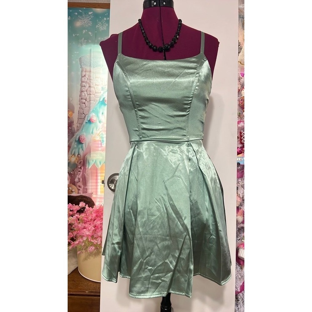 Speechless Dress Women Size 0β Sage Green Good Satin Corset Back Fit and Flare